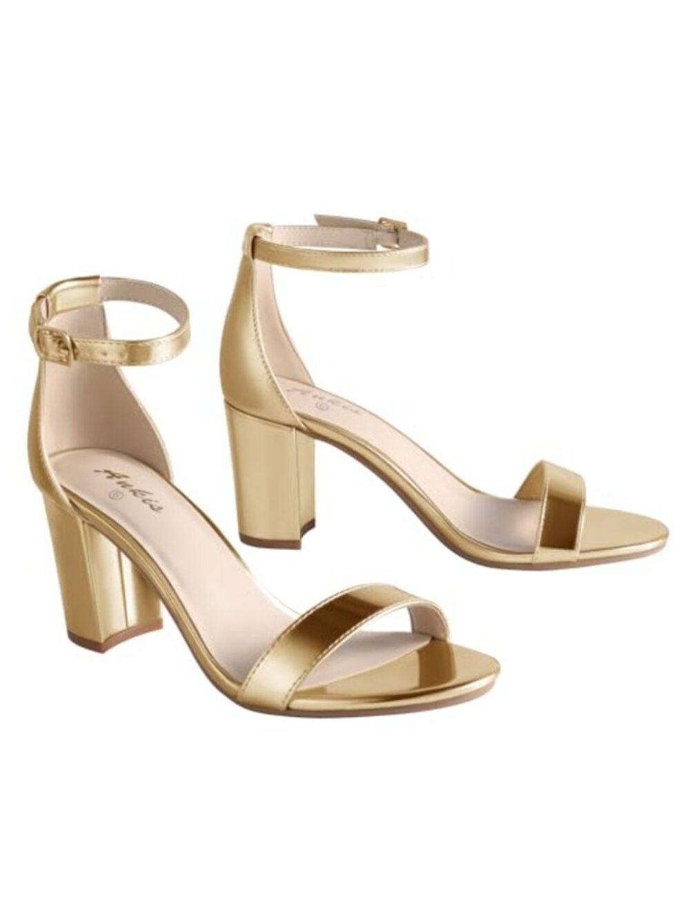 Open Toe Ankle Strap Chunky Heel Sandals 2.75 Inch Faux Leather Party Heels